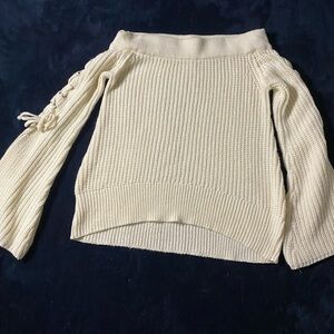 Elegant Off Shoulder Cream Sweater Flared sleeves with Lace